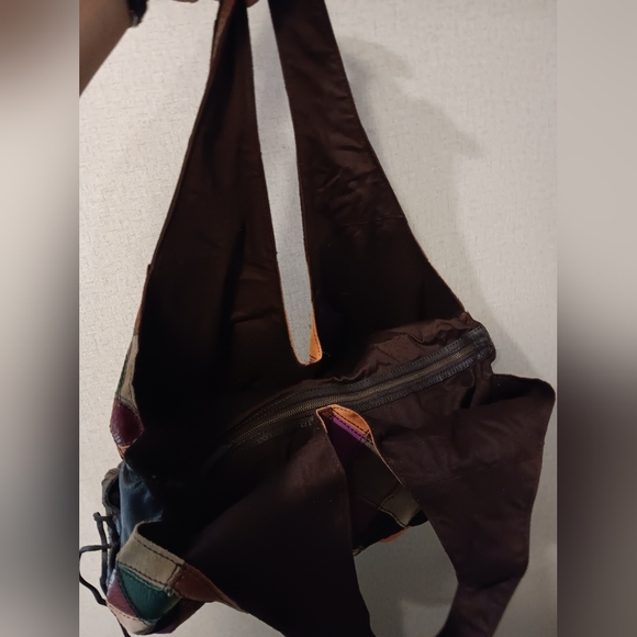Vintage Lucky Brand Colorful Patchwork Hobo Bag Leather Tote #y2k - Picture 6 of 9